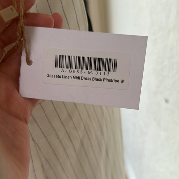 NWT LUXMII Gessato Linen Midi Dress Black Pinstripe - Picture 7 of 11